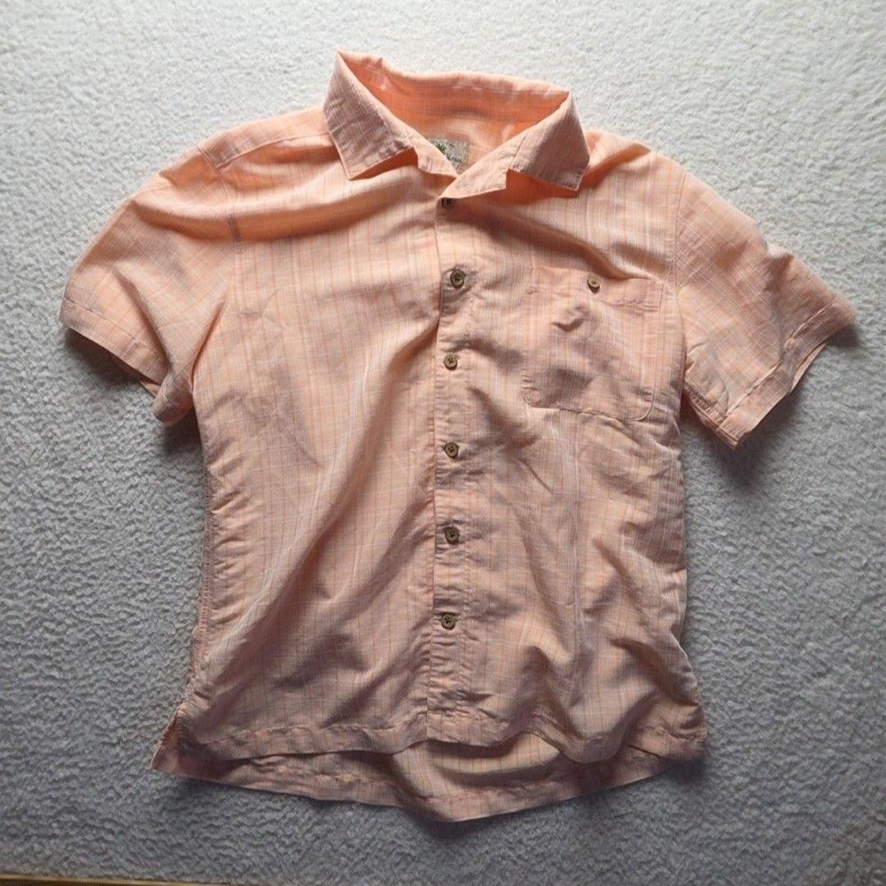 Island Shores Shirt Mens Large Orange Check Short Sleeve Camp Button-Up Casual
